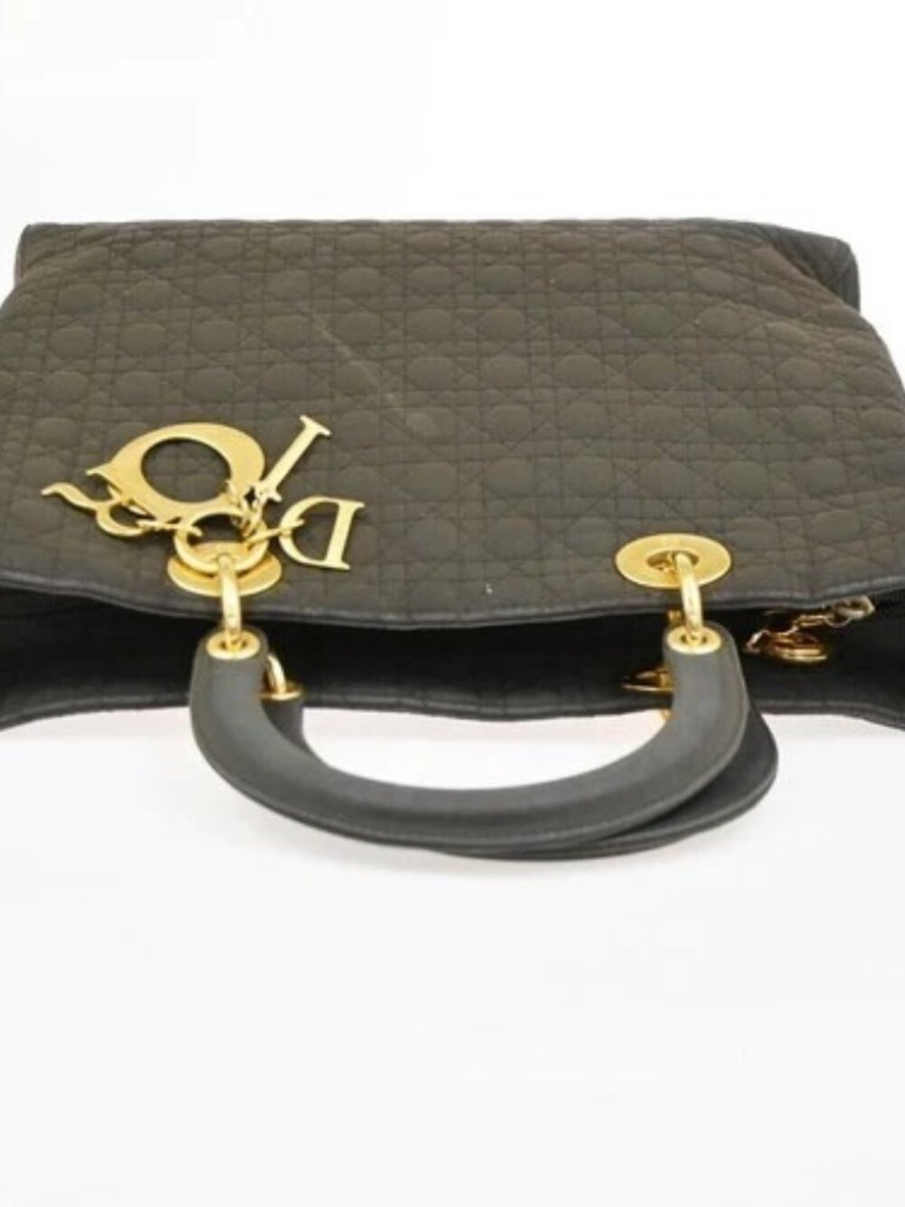 CHRISTIAN DIOR Logo Lady Cannage Hand Bag Nylon Leather Brown GHW Italy 70KC638 - Picture 5 of 15